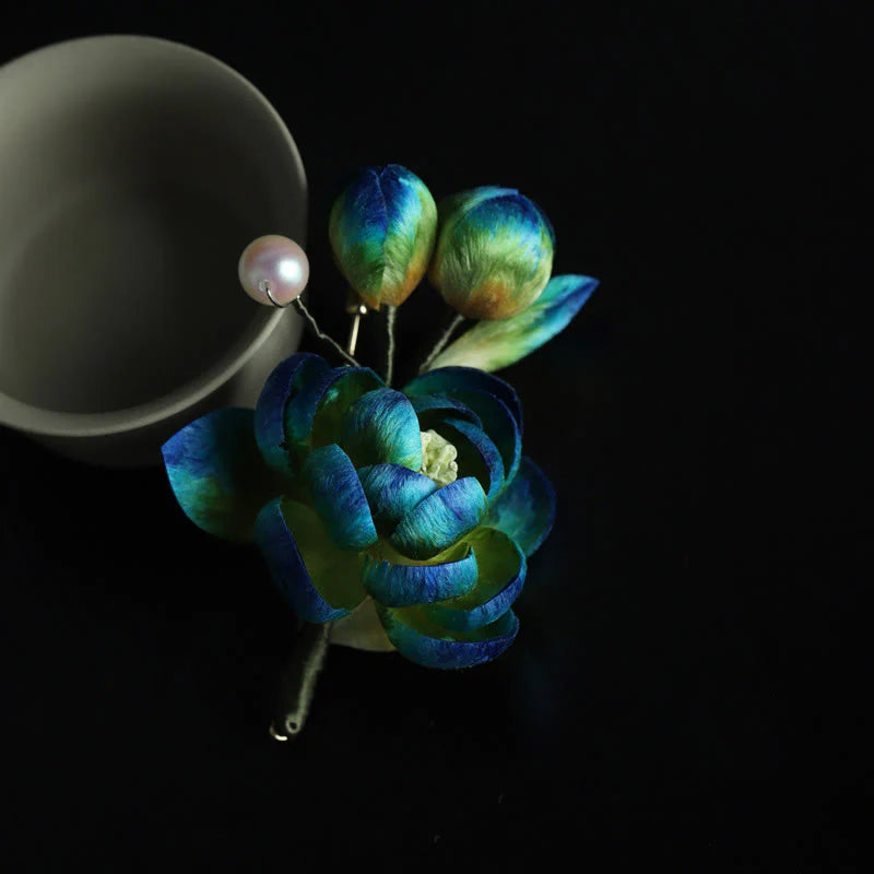 Buddha Stones Handmade Silk Art Velvet Camellia Blessing Protection Brooch