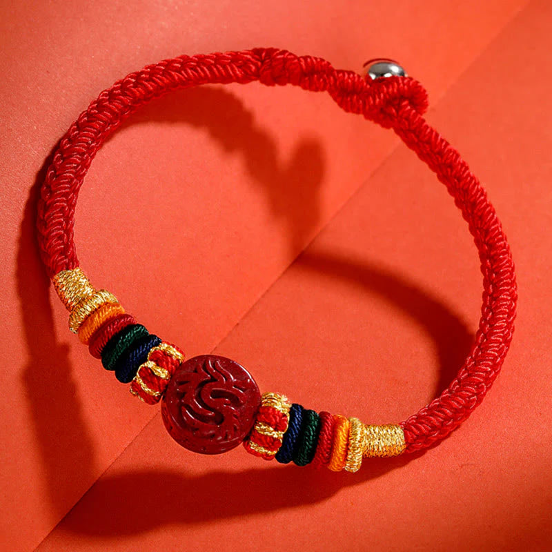Buddha Stones Year of the Dragon 925 Sterling Silver Chinese Zodiac Cinnabar Auspicious Matches Blessing Bracelet (Extra 35% Off | USE CODE: FS35)