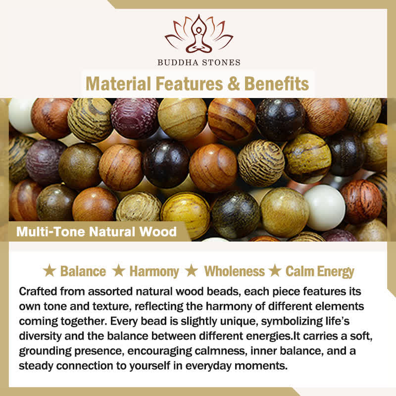 Buddha Stones 108 Beads Multi-Tone Natural Wood Calm Energy Mala
