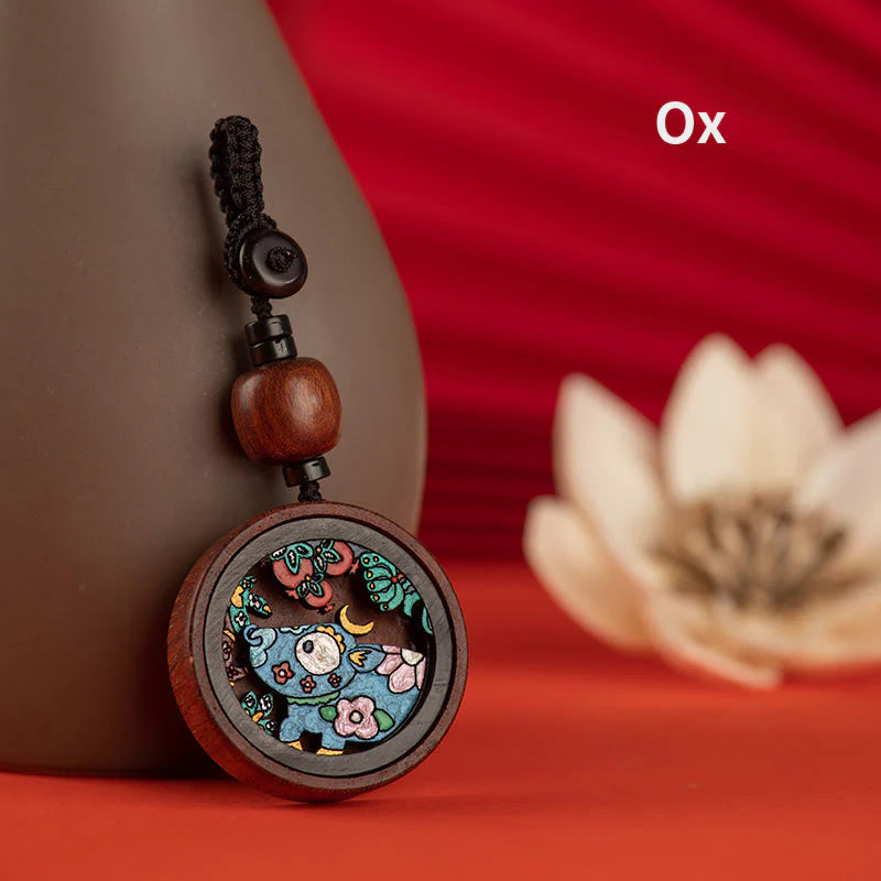 Buddha Stones Year Of The Dragon Hand Painted Chinese Zodiac Rosewood Carved Calm Key Chain (Extra 35% Off | USE CODE: FS35)
