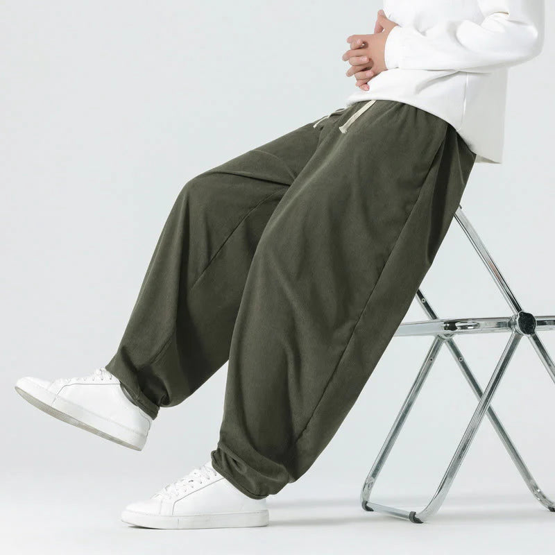 Buddha Stones Fall Solid Color Corduroy Men's Harem Pants With Pockets