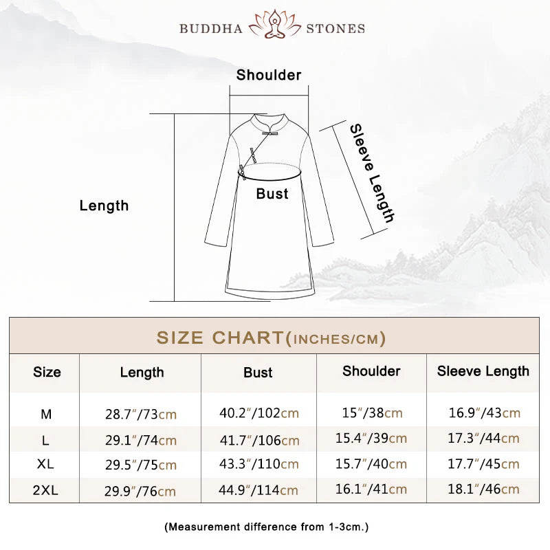 Buddha Stones Solid Color Frog-Button Three Quarter Sleeve Double Layer Cotton Linen Shirt