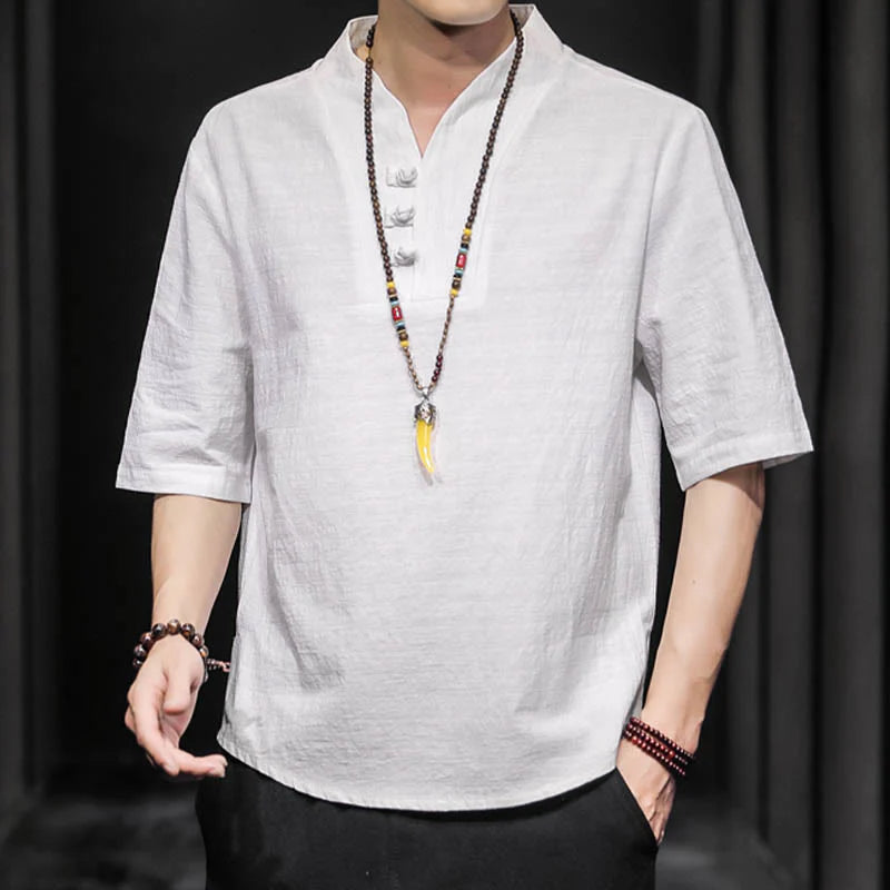 Buddha Stones Casual Summer Half Sleeve Shirt Cotton Men Clothing