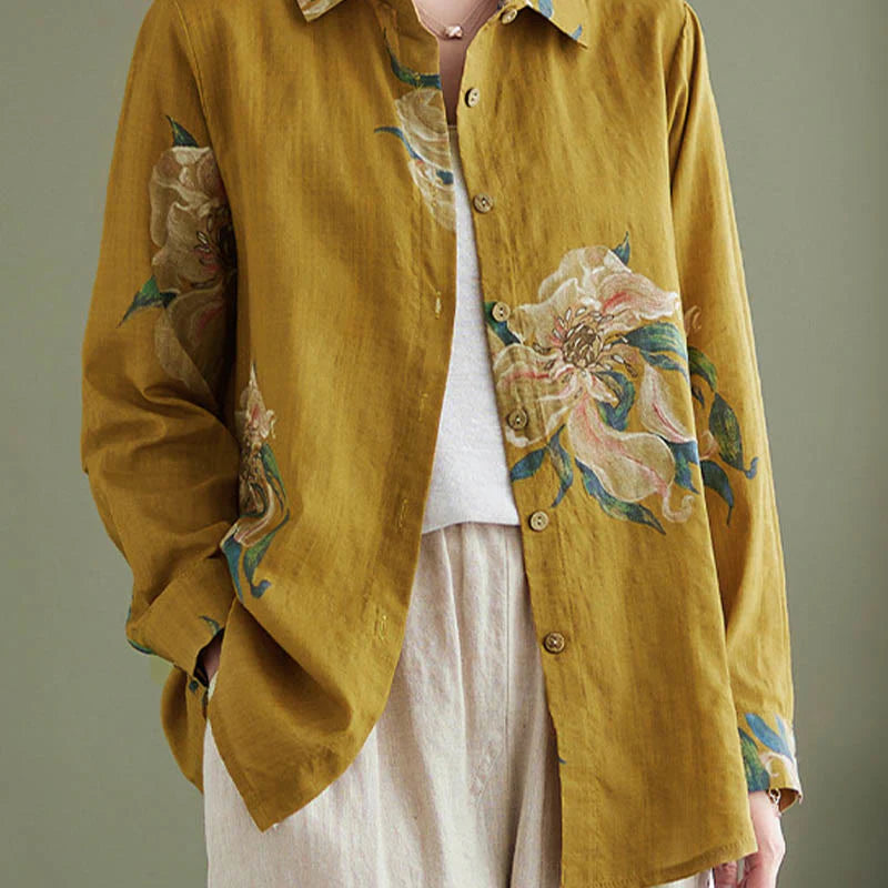 Buddha Stones Literary Artistic Flower Print Cotton Clothing