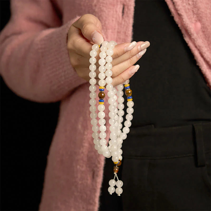 Buddha Stones 108 Mala Beads Natural Quartzite Wealth Luck Bracelet