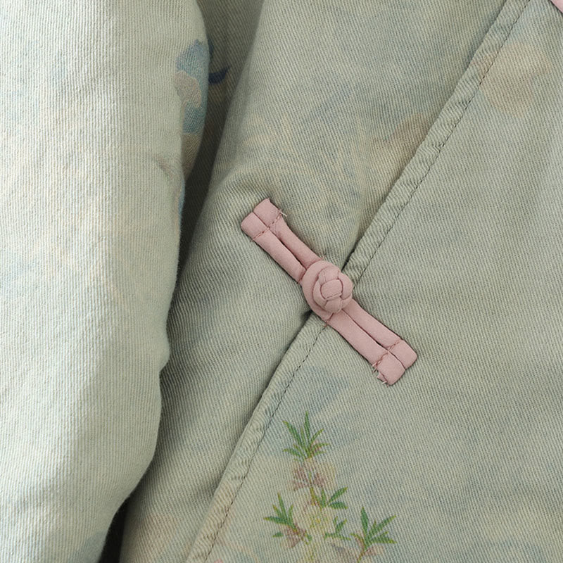 Buddha Stones Frog-button Flower Pattern Crew Neck Thickened Long Sleeve Women's Coat