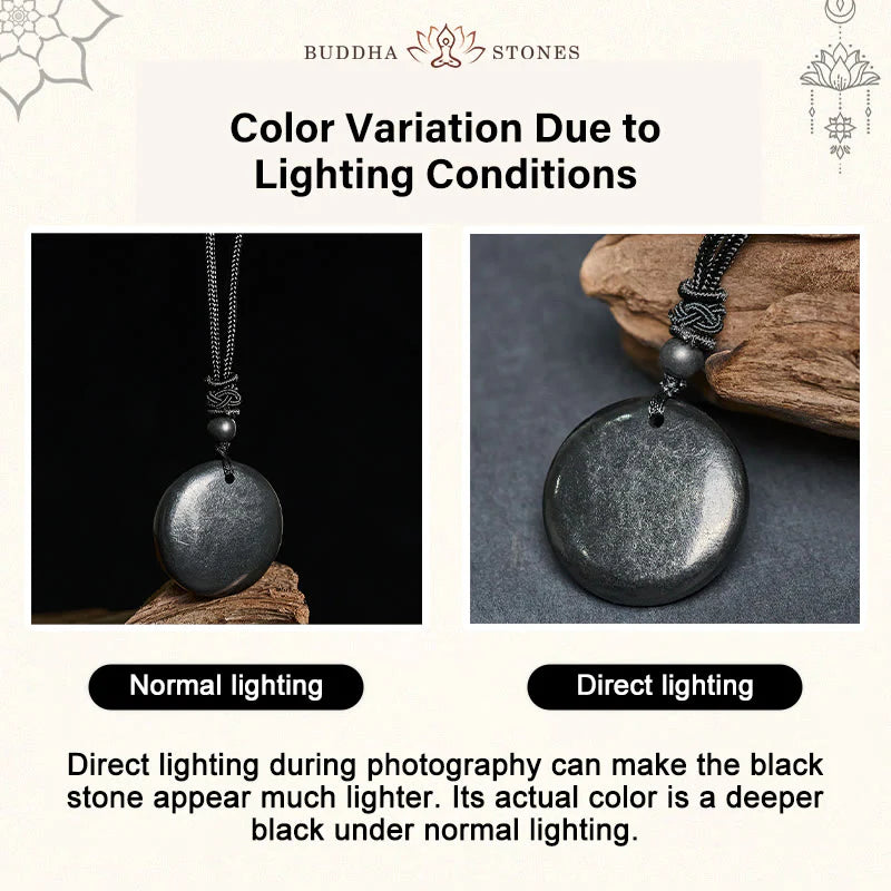 Buddha Stones Geometric Round Authentic Shungite Stone Rope Inner Strength Necklace Pendant