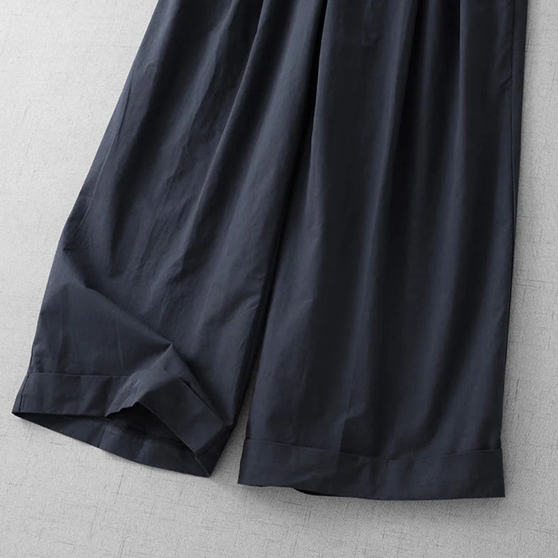 Buddha Stones Casual Plain Polyester Women's 7-8 Length Wide Leg Pants With Pockets