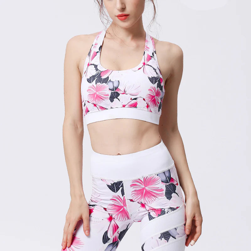 Buddha Stones 2Pcs Sunflower Flowers Leaves Print Top Pants Sports Fitness Yoga Women's Yoga Sets