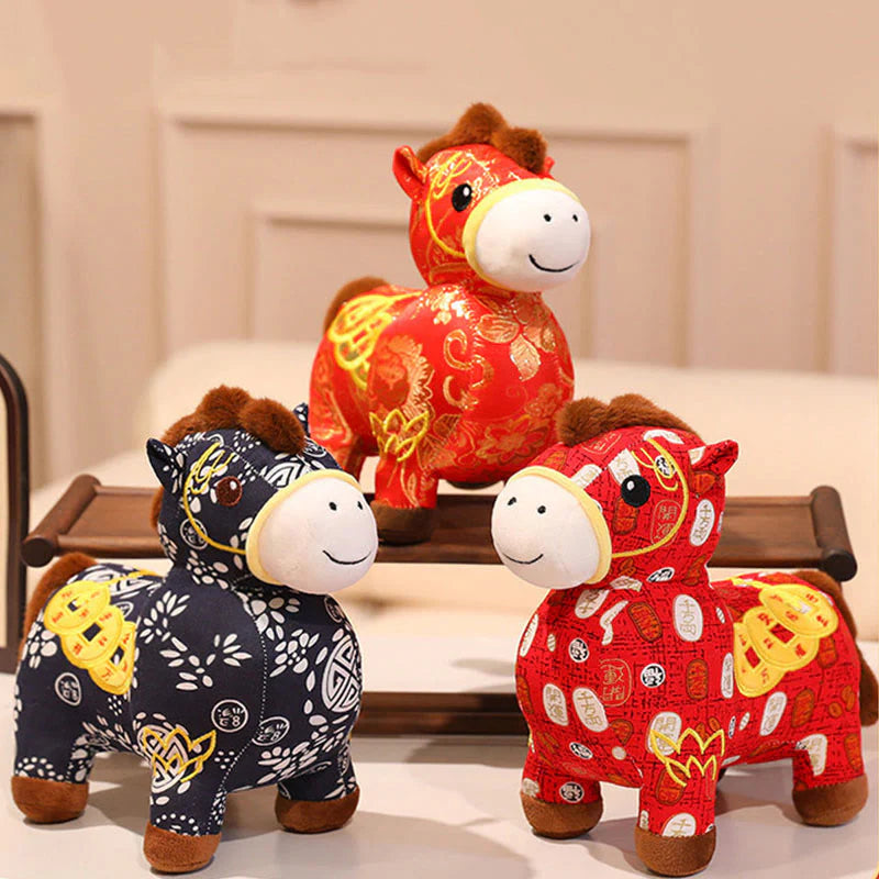 Buddha Stones Year of the Horse Copper Coins Plush Doll Home Decoration