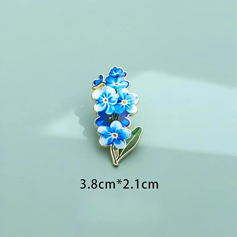 FREE Today: Healing and Luck Small Forget-Me-Not Corn Poppy Lily of the Valley Hydrangea Lupine Copper Brooch