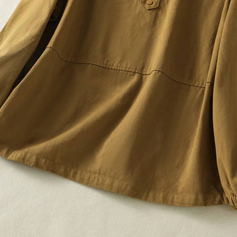 Buddha Stones Plain Button Design Stand Collar Women's Cotton Jacket