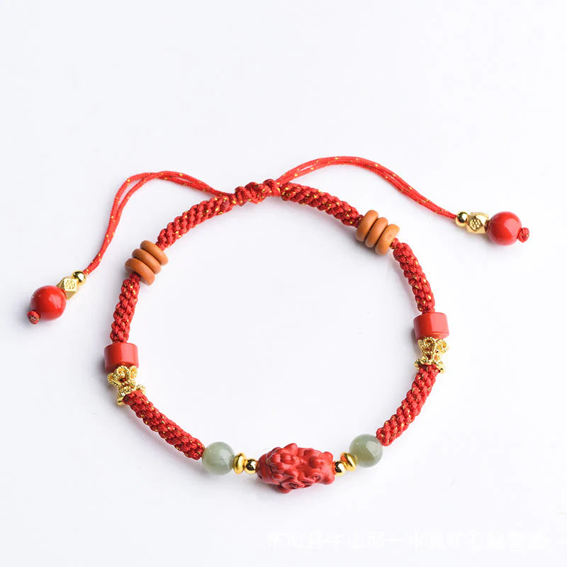 Buddha Stones Year Of The Horse Cinnabar Hetian Jade Red String Blessing Bracelet