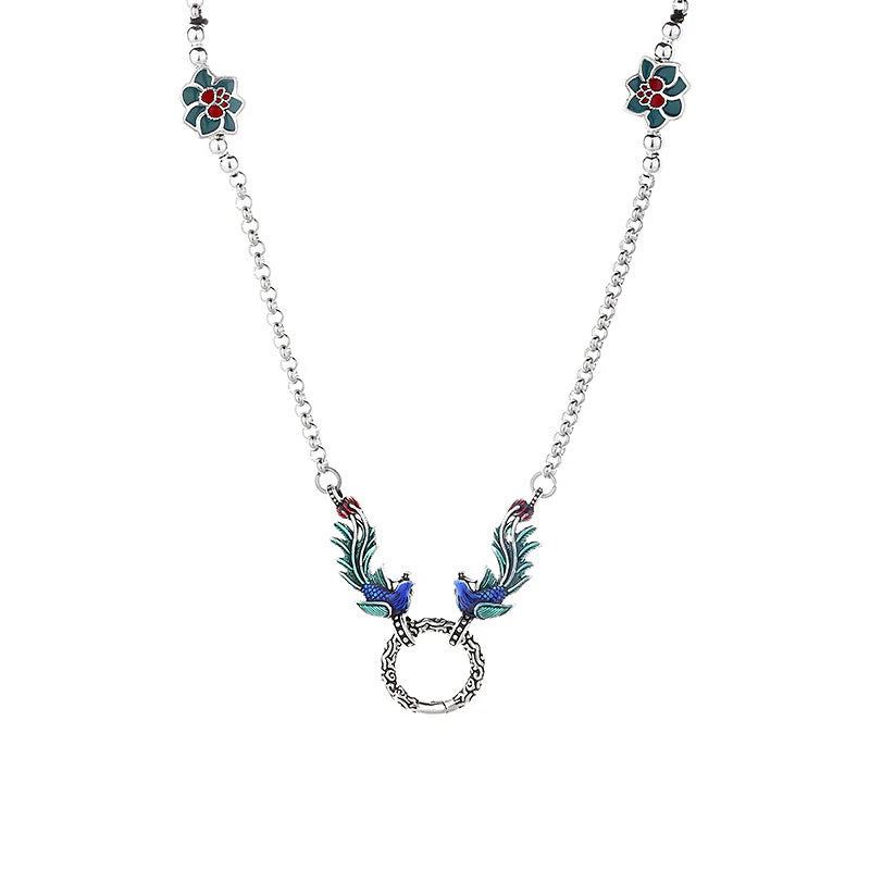Buddha Stones Phoenix Lotus Flower Luck Protection Necklace Pendant