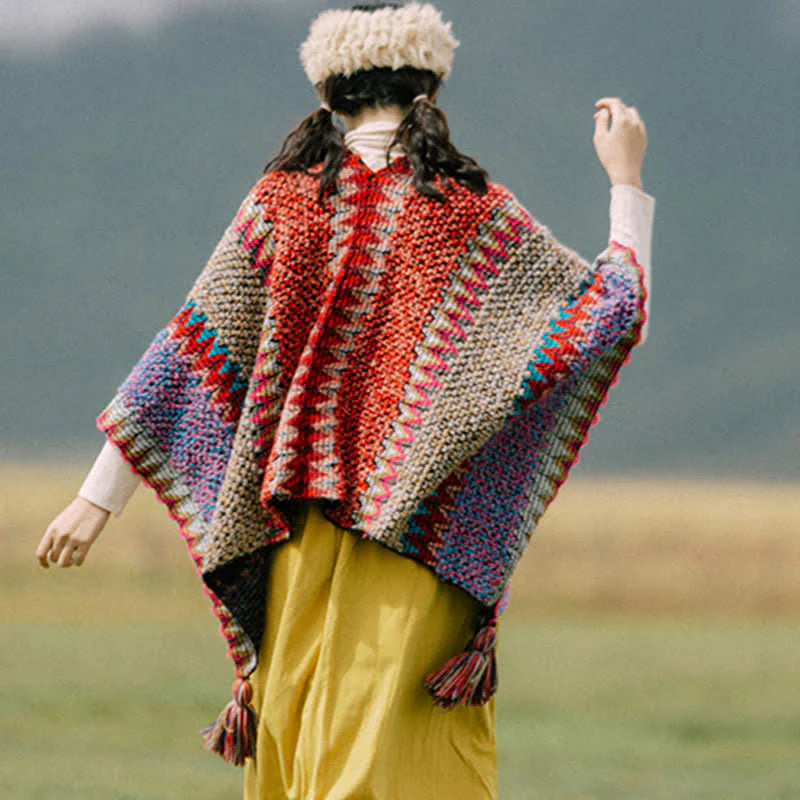 Buddha Stones Tibetan Shawl Warm Cloak Tibetan Tassel Scarf