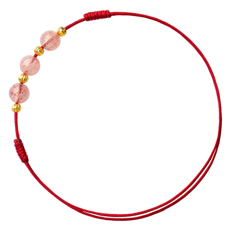 Buddha Stones Strawberry Crystal Beads Luck Red String Anklet