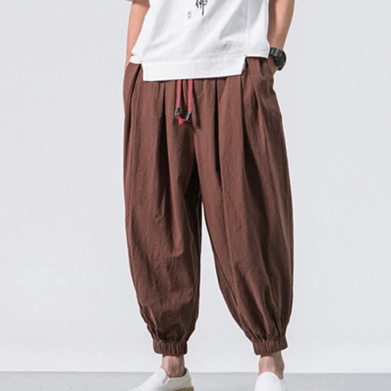 Buddha Stones Casual Sports Men's Solid Color Cotton Drawstring Pants With Pockets