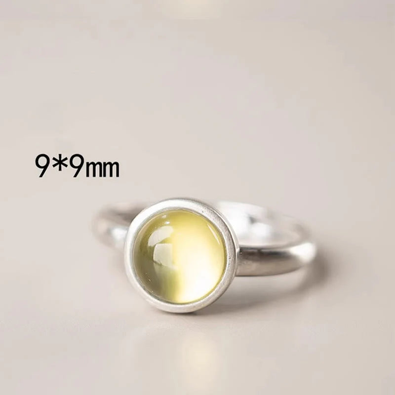 Buddha Stones Natural 925 Sterling Silver Prehnite Citrine Adjustable Happiness Ring