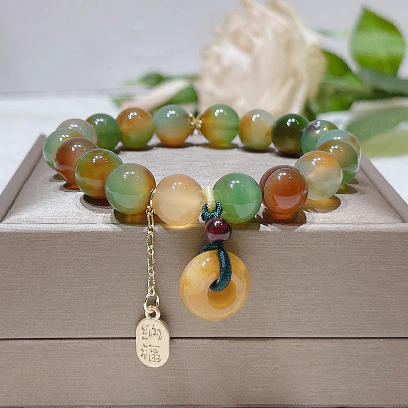 FREE Today: Wealth and Balance Peacock Agate Topaz Peace Buckle Fu Character Bracelet