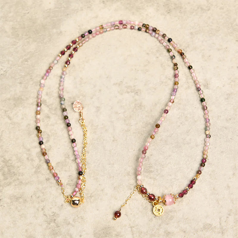Buddha Stones 2.5 mm Irregular Beads Colored Tourmaline Coin Wisdom Bracelet