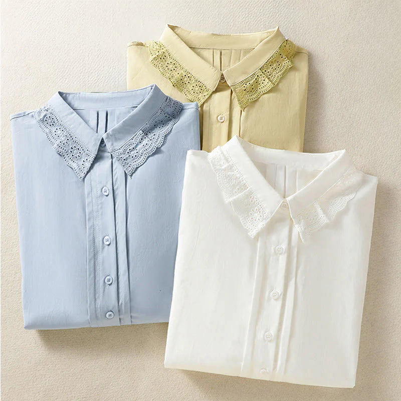 Buddha Stones Casual Women's Long Sleeve Lace Lapel Shirt