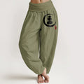 Buddha Stones Ensō Circle Stacked Stones Pattern Women's Elastic Waist Harem Cotton Pants