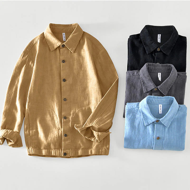 Buddha Stones Commute Plain Simple Buttons Design Men's Long Sleeve Ramie Linen Jacket With Pockets