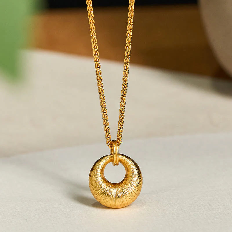 Buddha Stones 24k Gold Plated Copper Peace Buckle Texture Wealth Necklace Pendant