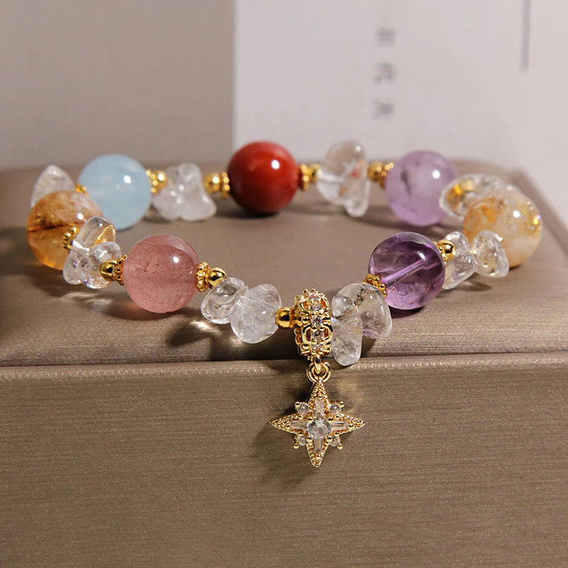 Buddha Stones Natural Various Crystal Clear Quartz Zircon Hexagram Charm Healing Bracelet