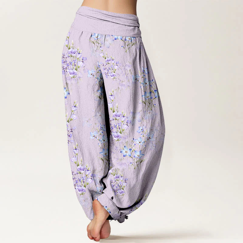 Buddha Stones Cotton Star Shaped Trumpet Shaped Flowers Pattern Women's Elastic Waist Harem Pants