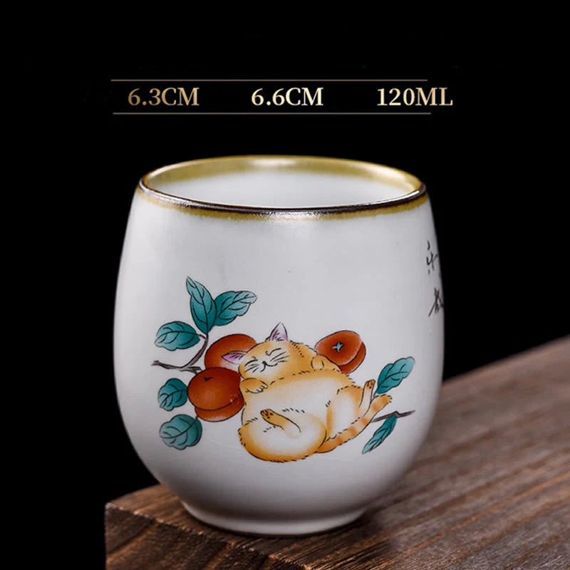 Buddha Stones Cute Lying Cat Branches Teacup Kung Fu Tea Cup
