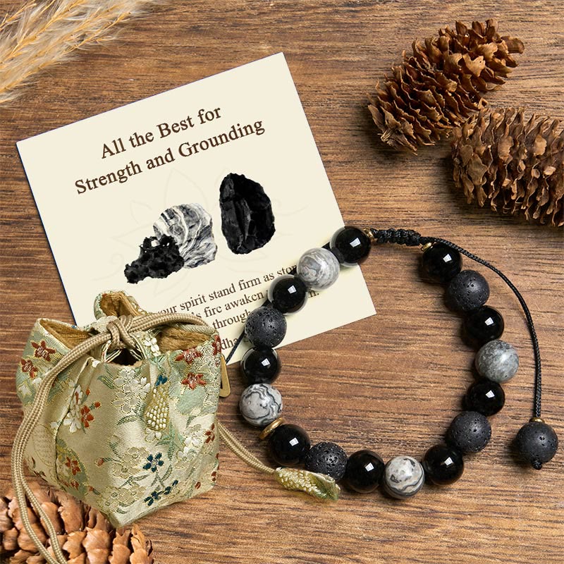 Buddha Stones All the Best for Strength and Grounding Obsidian Bracelet Includes Gift Message Card