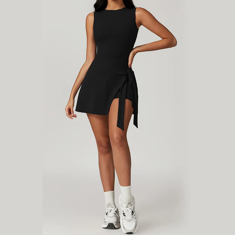 Buddha Stones Solid Color Sports Tennis Yoga Lace-up Women Sports Dress