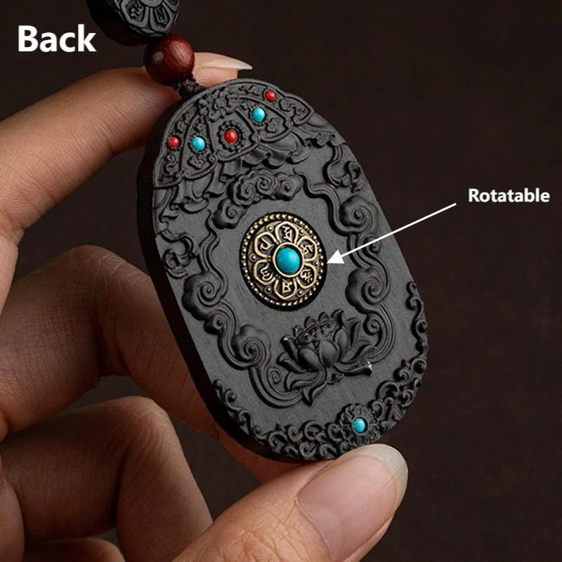 Buddha Stones Chinese Zodiac Natal Buddha Year of the Horse Om Mani Padme Hum Lotus Ebony Blessing Key Chain