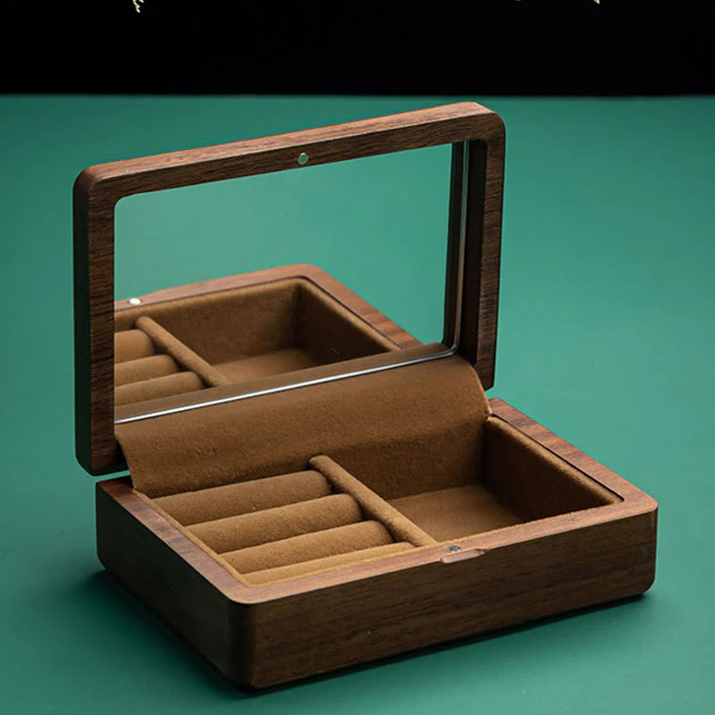 Buddha Stones Vintage Handmade Black Walnut Wood Jewelry Storage Box With Mirror