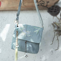 Buddha Stones Plain Embroidered LightBlue Epiphyllum Cotton Linen Crossbody Bag Shoulder Bag