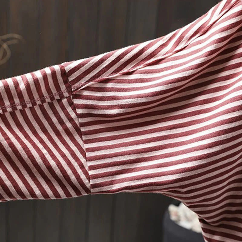 Buddha Stones Spring Striped Pattern Long Sleeve Women's Cotton Hoodie