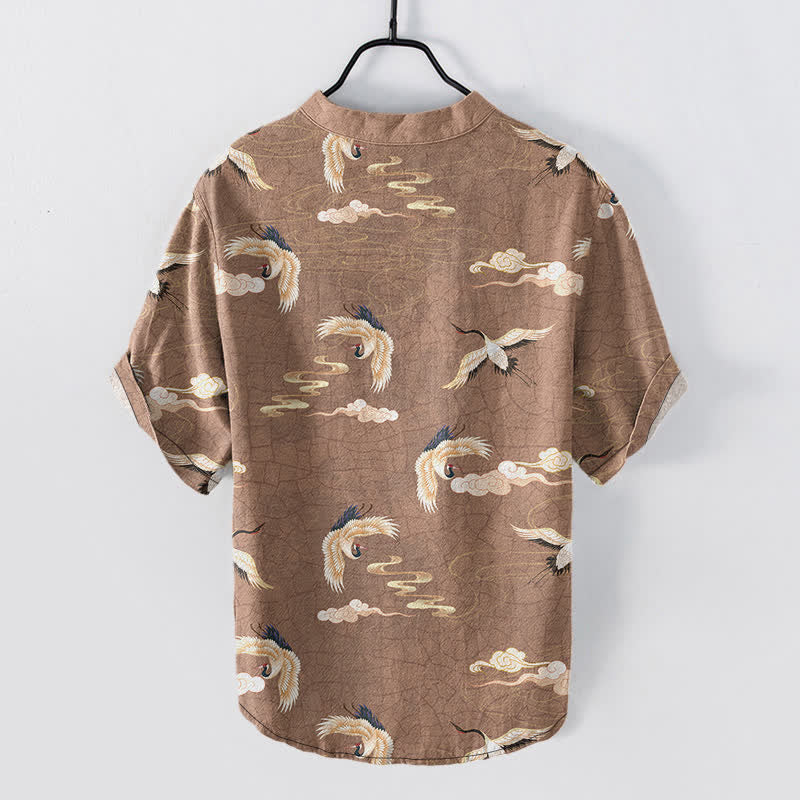 Buddha Stones Flying Birds Cloud Men's Short Sleeve Half Button Shirt