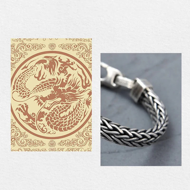 Buddha Stones Retro Blue Acrylic Dragon Keel Braided Design Healing Wealth Buckle Bracelet