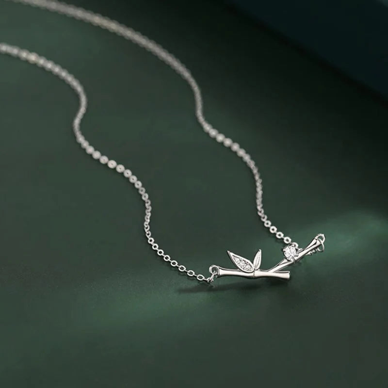 Buddha Stones Bamboo Leaf Design Copper Zircon Wealth Necklace Pendant