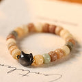 Buddha Stones Bodhi Seed Silver Sheen Obsidian Cat Head Om Mani Padme Hum Engraved Harmony Bracelet