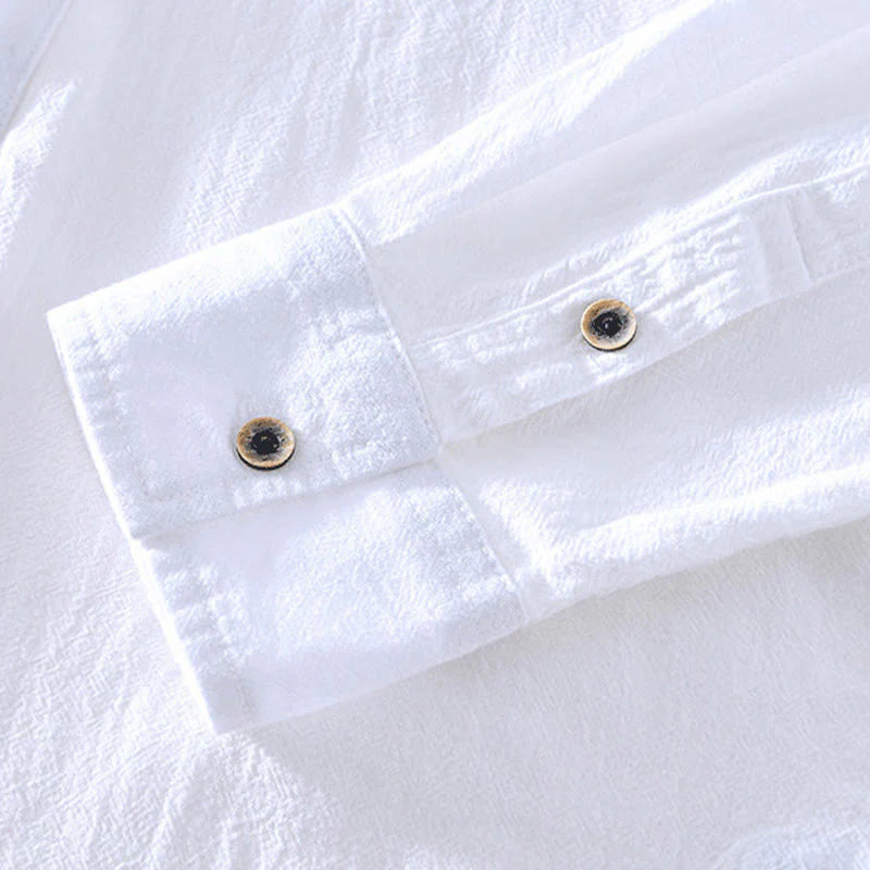 Buddha Stones Spring Fall Solid Long Sleeve Half Button Cotton Men's Shirts