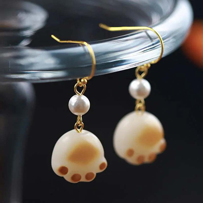 Buddha Stones Bodhi Seed Lovely Cat Paw Claw Peace Dangle Drop Earrings