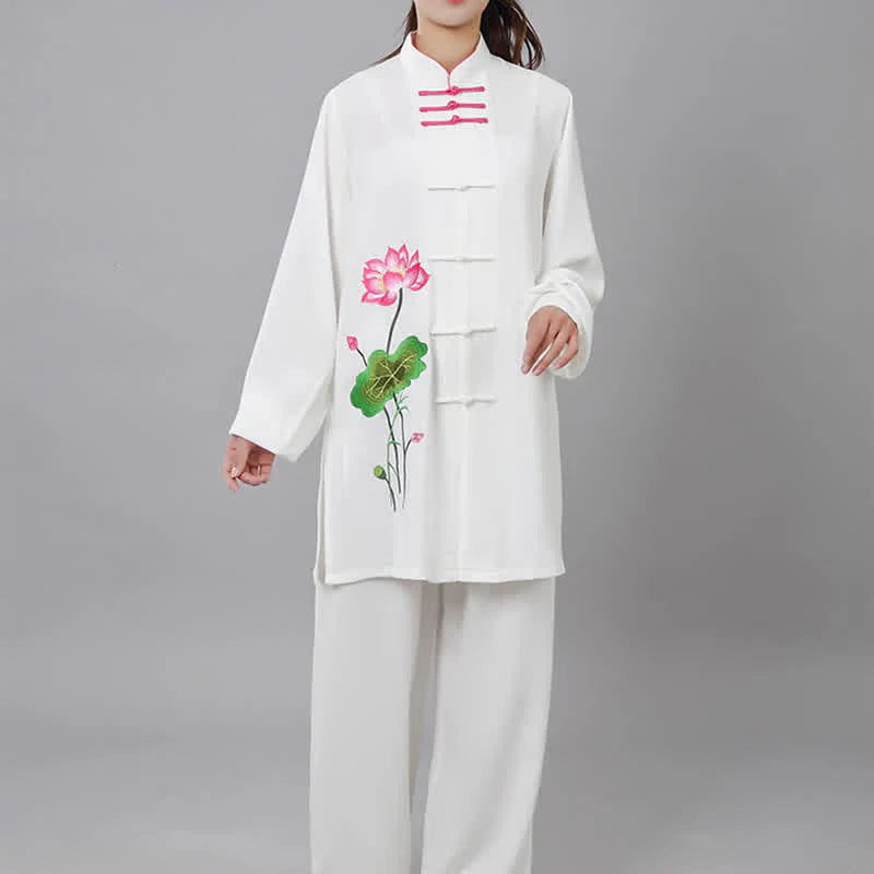 Buddha Stones Lotus Flower Leaf Pattern Tai Chi Meditation Prayer Spiritual Zen Practice Clothing Women's Set (Extra 30% Off | USE CODE: FS30)