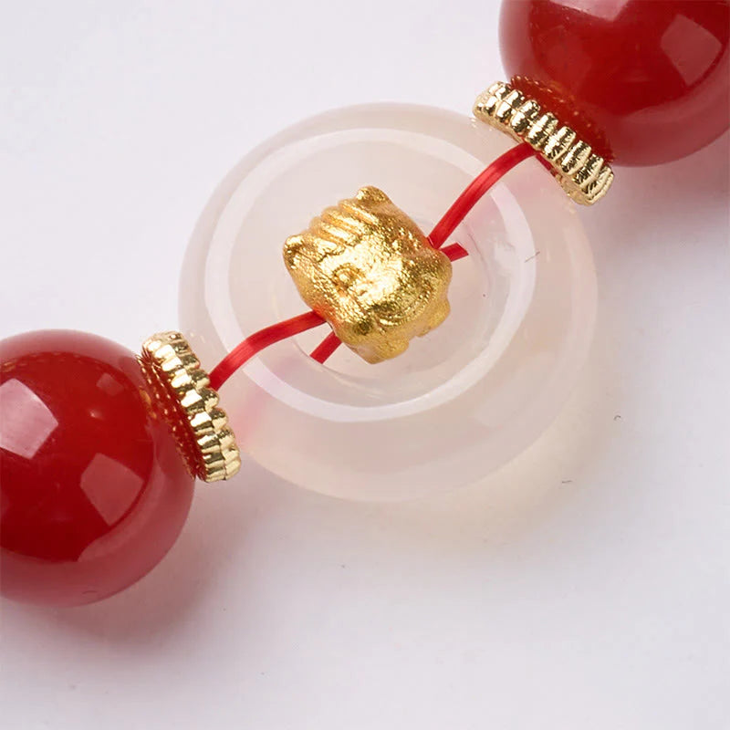 Buddha Stones Chinese Zodiac Year Of The Horse Peace Buckle Red Agate White Chalcedony Confidence Bracelet