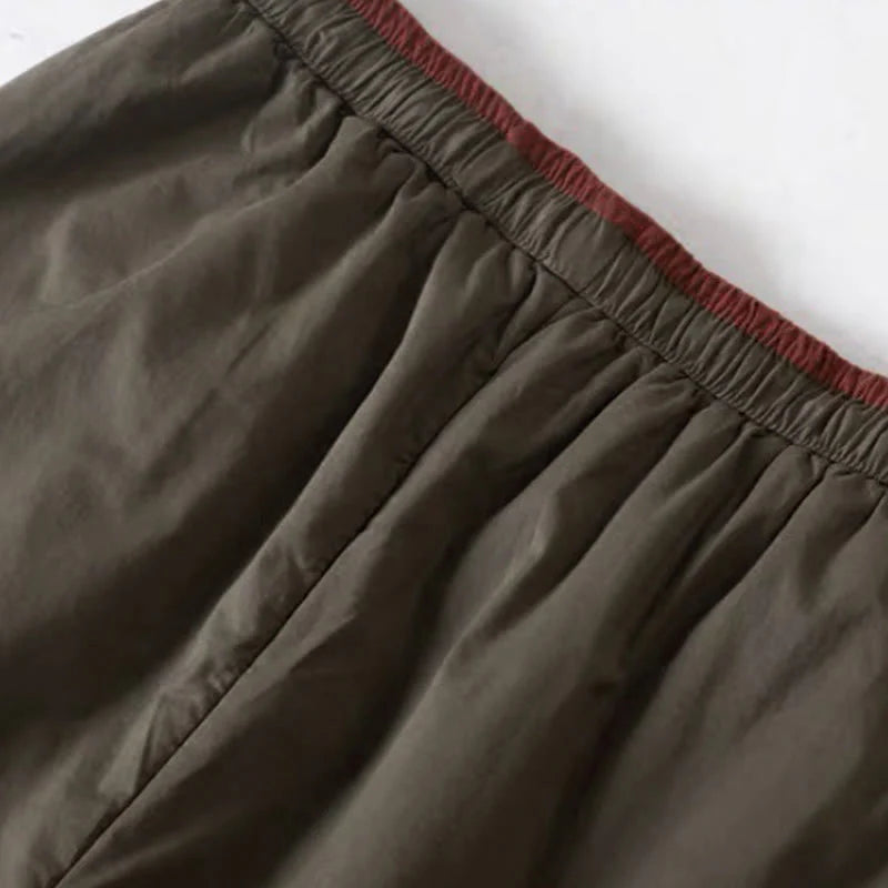 Buddha Stones Plain Color Blocking Cotton Polyester Thick Women's Pants With Pockets