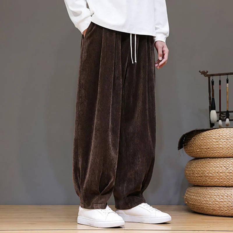 Buddha Stones Winter Pure Color Cotton Men's Harem Thickened Fleece-lined Pants With Pockets