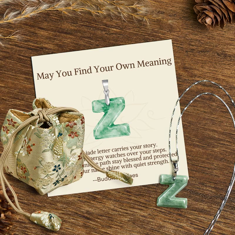 Buddha Stones May You Find Your Own Meaning Natural A-Z Letter Jade Titanium Steel Chain Necklace Includes Gift Message Card