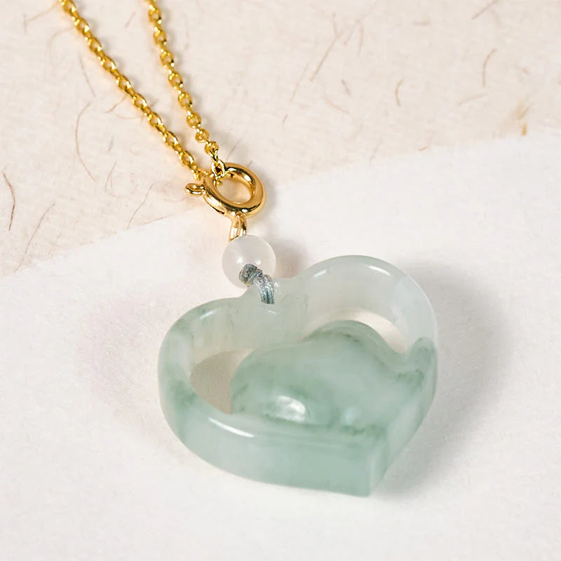 Buddha Stones Hollow Love Heart Jade Abundance Necklace Pendant
