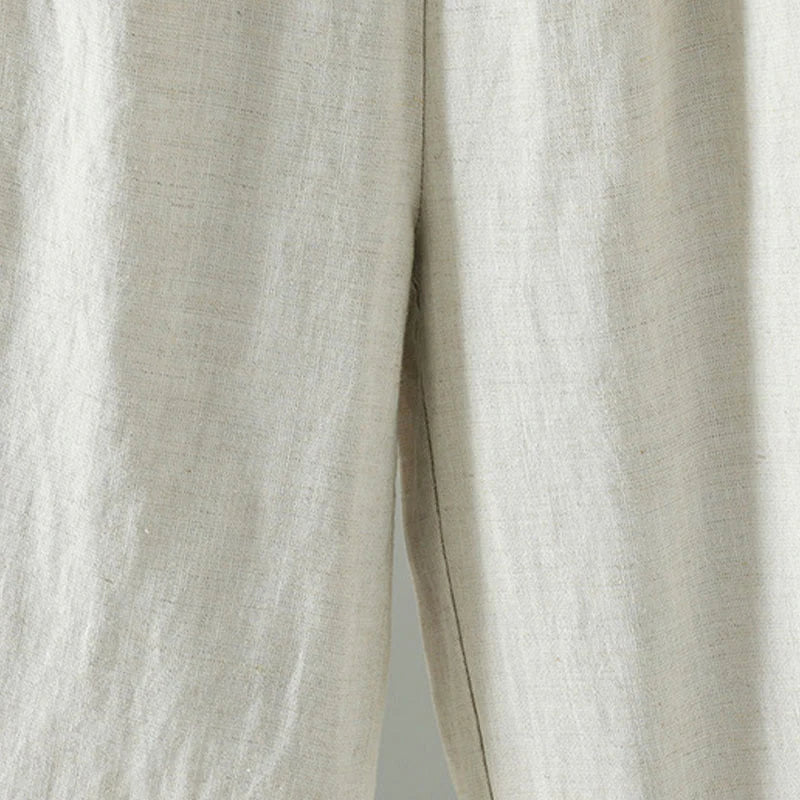 Buddha Stones Winter Contrasting Drawstring Cotton Linen Women's Wide Leg Pants With Pockets